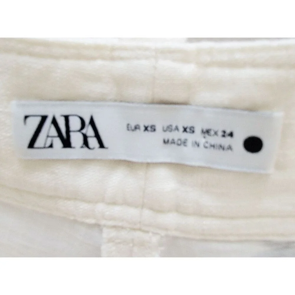 Zara XS Embroidered Wide‎ Leg Linen Pants Oyster White ZW Collection Aztec NWT